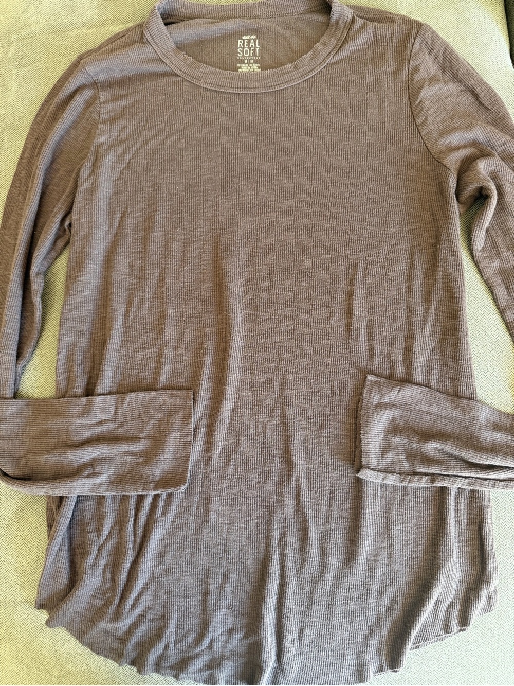 aerie Long Sleeve Waffle Knit Pocket Tee in Taupe
